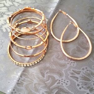 Women's Rose Gold Bracelets (7)  and Earrings. Only worn once.
